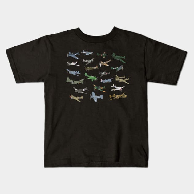 Various WW2 Airplanes Kids T-Shirt by NorseTech